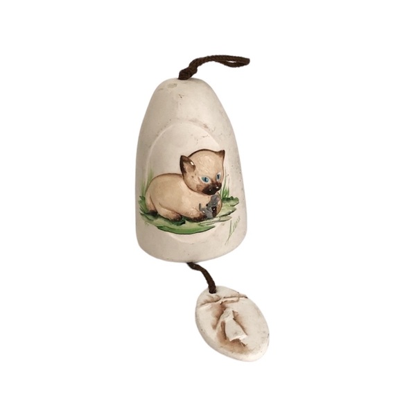 Vintage Sandstone Siamese Kitten Wind Chime by Anna - Picture 1 of 10